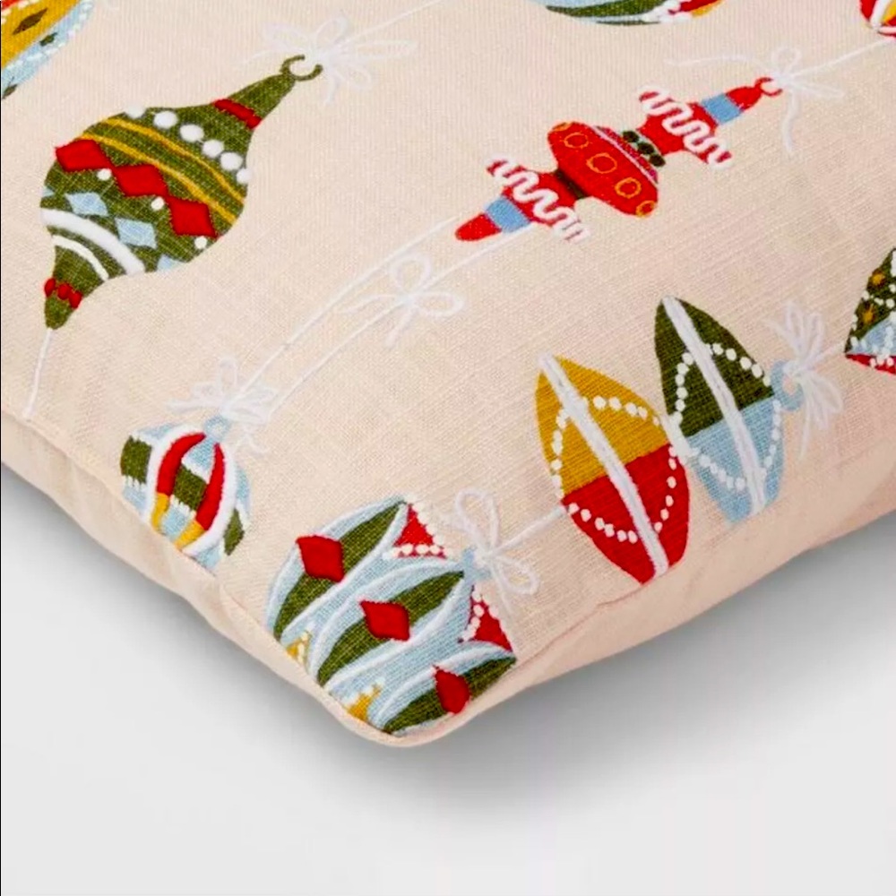 Threshold Embroidered Ornament Square Christmas Throw Pillow Blush Colorful 18in - Picture 2 of 4